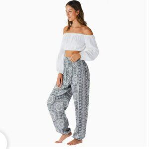NWT: Lotus and Luna Harem Pants S Gray Mandala Boho